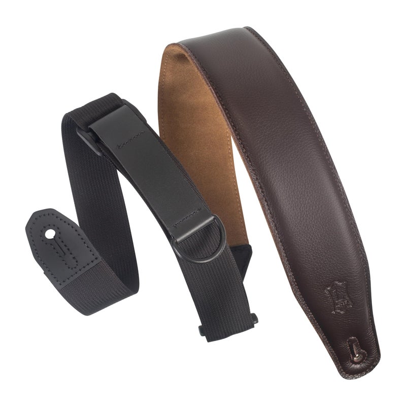 Levy's Leathers Right Height Guitar Strap with RipChord Quick Adjustment Technology and Suede Backing; 2.5" Width Padded Garment Leather - Dark Brown (MRHGS-DBR) - Image 1